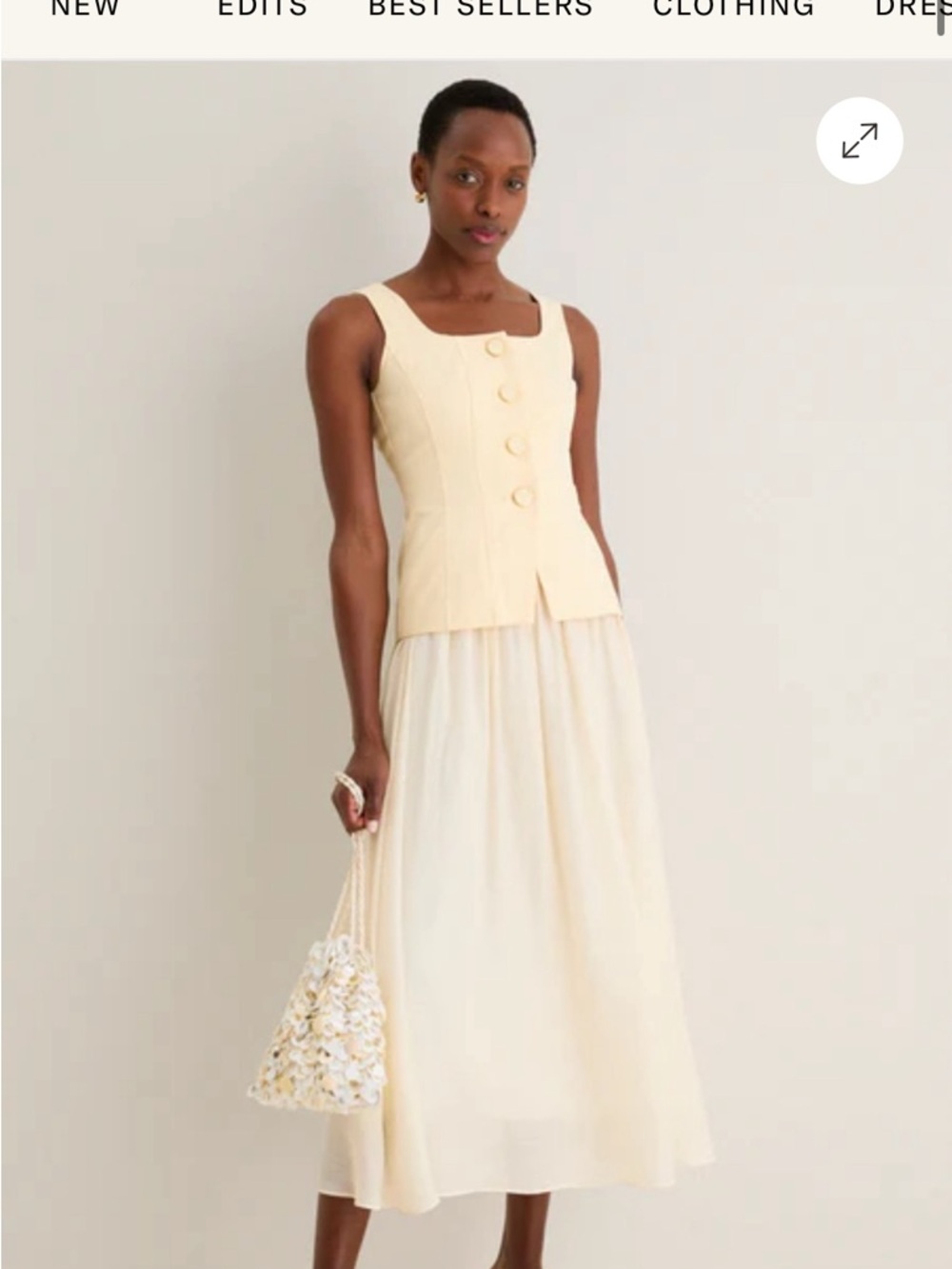 Moon River Yellow and Ivory Square Neck Dress